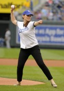 [MQ] Hayley Atwell - throws out 1st pitch prior to Cleveland Indians vs Kansas City Royals game in Kansas City 6/2/16
